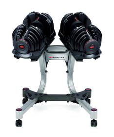 One pair of Bowflex SelectTech 1090 dumbbells  (shown) replaces 17 pairs of free weights weighing  nearly a ton.