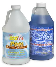 Rain Forest Blue is an easy to use <br>bactericide / algaecide system that safely <br>maintains your pool water without the <br>chemical irritation, smell and hassle of chlorine.