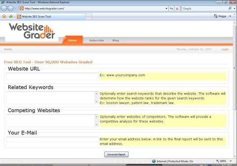 Screenshot of Website Grader