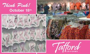 Tafford Uniforms will dontate 10% of retail proceeds on October 18th to support Breast Cancer Awareness.