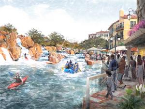 Rendering of the rafting course through the retail village