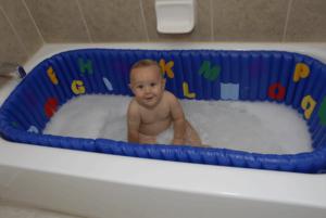 Tub-Time Bumpers is an inflatable safety product that surrounds the inner vertical walls of a bathtub. It fits neatly and comfortably in a standard, traditional bathtub.