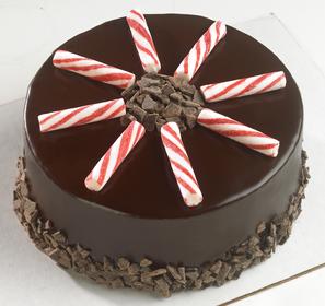 MaggieMoo's Pink Peppermint Stick Truffle Ice Cream Dream Cake with chocolate ganache and peppermint sticks