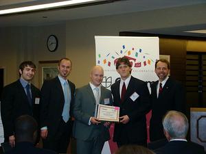Chuck Matthews, UC Professor of Entrepreneurship & Strategic Management, presents the Third Runner-Up Championship Round Excellence Award to the University 

Team Members:  Andrew Earle, Bill Sedlak, Cody Stavig, Peter Vomocil
Faculty Advisor:  Don Upson
Business Plan:  TakeShape, 
Concept Focus:  3-D body scanner
