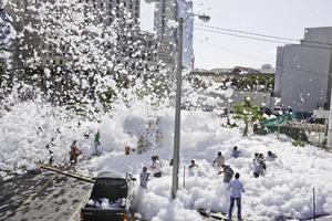 Foam surges through downtown Miami