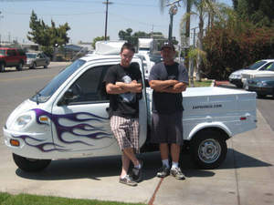 ZAP electric car dealer Mike Brackett and son tricked out a Xebra truck for their Visalia, California dealership opening. A city-speed vehicle that was designed to be affordable, the Xebra will be showcased at the Porterville Fair May 14-18.