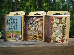 JACK'S Hangover Relief packs contain a multi-dose (2 packets, 4 caplets) with a suggested retail price of $3.99.