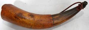 A historical Revolutionary War powder horn, circa 1780, set for the auction block in Detroit today.