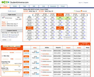 StudentUniverse's new search technology returns a 7x7 matrix of real-time, bookable flights, allowing users to find the cheapest flights that match their flexibility.