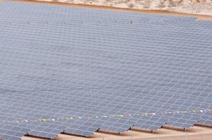 Rows of solar panels stand ready to harness the power of the sun at Sempra Generation's El Dorado Energy Solar facility.