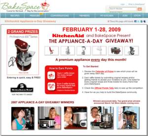 KitchenAid and BakeSpace.com team up for their second Appliance-a-Day Giveaway, which runs February 1-28. Appliances up for grabs include KitchenAid slow cookers, food processors, mixers and blenders. 