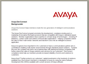 Avaya DevConnect<br>
Backgrounder