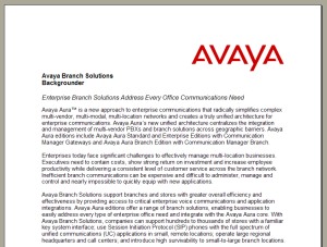 Avaya Branch Solutions<br>
Backgrounder