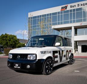 Nissan's zero-emission test vehicle arrives in San Diego for test drives.