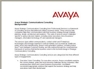 Avaya Strategic Communications Consulting
Backgrounder