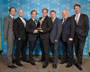 The global television production crew of the Red Bull Air Race World Championship accepts the Sports Emmy(R)  Award for 'Outstanding Technical Team Remote' on Monday night, April 27 in New York City.
