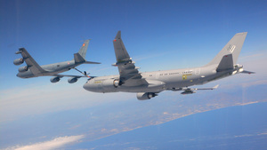 During two airborne sorties, a French Air Force C-135 made 20 contacts with the Royal Australian Air Force (RAAF) A330 MRTT, the first of five tanker aircraft to be delivered to the RAAF.  EADS photo.