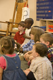 Preschool students at the Stern Center for Language and learning participating in BUILDING BLOCKS FOR LITERACY.