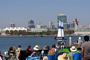 Nicolas Ivanoff races through an air gate at the second stop of the 2009 Red Bull Air Race World Championship tour which took place in San Diego, Calif. on May 9 and 10 where Ivanoff took first place.