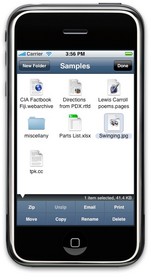 Air Sharing(R) Pro gives iPhone and iPod touch users the comprehensive, desktop-like ability to access, view, e-mail, print, store and manage documents -- including large PDFs and high-resolution images -- as well as zip/unzip files, including password-protected ones. Users view everyday documents and files, including videos and music, and use their phones as wireless hard drives or thumb drives.