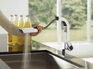 Featuring a minimalist design, Moen's 90 Degree Kitchen faucets are available in both standard and pullout versions.
