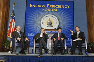 (L-R) Roger Cooper, executive vice president, American Gas Association, Christoph Frei, secretary general, World Energy Council, Thomas R. Kuhn, president and CEO, Edison Electric, and Reid Detchon, executive director, United Nations Foundation discuss how recent events have brought energy efficiency to the forefront of solutions addressing energy security, climate change and economic recovery.