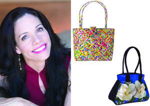 Pictured: Rebagz creator Marty Stevens-Heebner, the Multi-Colored Large Tie Tote and the Magnolia Small Cinchy Tote from the Rebagz line. Stevens-Heebner was recently honored with the 'California Small Business of the Year' award for her outstanding contribution to the California economy. For more information on Rebagz and its creator, visit www.rebagz.com. 