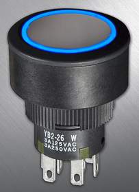 NKK Switches now offers the option for outer ring illumination on its YB2 Series pushbuttons. The unique illumination is achieved by adding a cap that features a luminous bright outer ring surrounding a metallic silver center.
