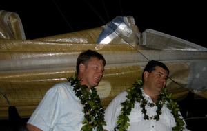 Mark Christensen (left) and Philippe Kahn (right) in Honolulu after setting the double-handed Transpac record.