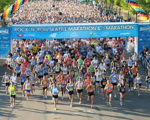 Runners at start of Seattle Rock & Roll Marathon. Photo courtesy of The Competitor Group.