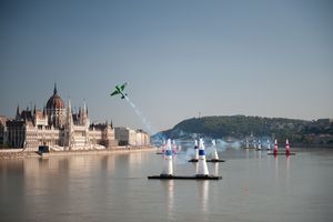 American Michael Goulian speeds through an air gate at 224 mph to take first place in the Red Bull Air Race World Championship in Budapest, Hungary in front of 650,000 spectators on August 20.