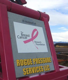 Rogue Pressure Services' 'Pink Rig'  displays the logo of The Breast Cancer Research Foundation