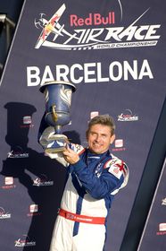 Britain's Paul Bonhomme wins the points race and is crowned 2009 Red Bull Air Race World Champion in Barcelona, Spain on Sunday, October 4.