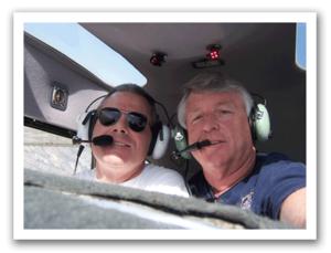 John T and Del Olson (right) in the 1949 Cessna C-140A used for the GPS SkyWriting adventure