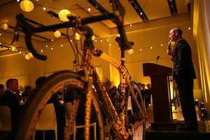 Lance Armstrong addressing guest at 'It's About the Bike': A LIVESTRONG auction at Sotheby's in New York on Nov. 1. Photo by Melanie Burford.