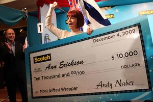 Ann Erickson of Park City, Utah, 'wrapped up' a $10,000 cash prize and the title of the Scotch Brand Most Gifted Wrapper Contest on Friday, December 4 in a national gift-wrapping contest held at Rockefeller Center.