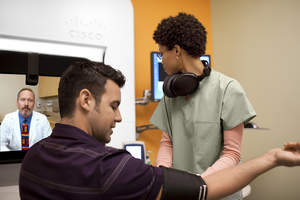 Cisco HealthPresence telemedicine technology - using diagnostic medical equipment to share real-time health information with remote medical staff.