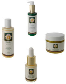 Pictured clockwise from top: Ayurveda-Energen Body Silk II, Microcrystal Exfoliation Treatment, Regenesis-Energen ATP Cell Serum and Hydrating Cleansing Gele from Shankara¿s natural, anti-aging BioRegenesis skincare line. Shankara products combine the best of Western anti-aging skincare advances and the wisdom of ancient Ayurvedic tradition to create a highly effective skincare system. For more information, visit www.shankara.com 