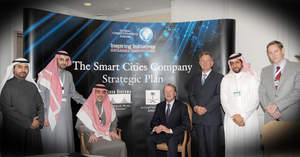 From left to right - The Director of Smart Cities Development, Yahya Hamidaddin; the CTO of SAGIA, Dr. Ahmad Yamani;  the Governor of SAGIA, H.E Amr Dabbagh (seated); John Chambers  Cisco's Chairman and Chief Executive Officer (seated); Wim Elfrink Cisco's Executive Vice President, Cisco Services & Chief Globalization Officer; Dr Badr Al Badr, Cisco; Caspar Herzberg, Cisco