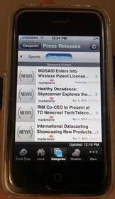 Marketwire press releases as seen in the Technology category of The Canadian Press Mobile.