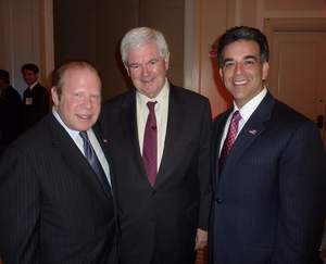 (from left) Robert H. Lorsch, MMR Chairman; Newt Gingrich; Hector V. Barreto, Chairman, The Latino Coalition