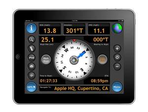 MotionX-GPS(TM) HD accesses the iPad's compass to display true or magnetic bearings