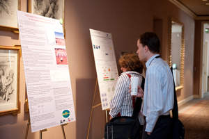 Attendees study one of over 90 research posters at GTC 2009.