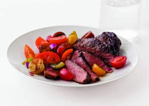 Roasted Cumin-Crusted Grilled Steaks with Tomato Relish