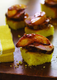 Brown Sugar Bourbon Pork Tenderloin with Grilled Cornbread & Peaches