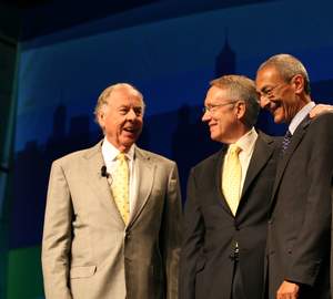 Energy Executive T. Boone Pickens, Senator Harry Reid and Center for American Progress Action Fund President & CEO John Podesta at the first National Clean Energy Summit in Las Vegas in 2008.