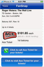 FanSnap Tickets Application for iPhone | Click to buy  with quick one-touch dialing