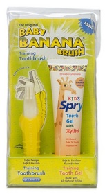 Kid's Spry Strawberry-Banana flavored Tooth Gel and the Original Baby Banana Brush combo pack