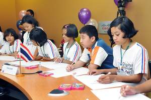 Children from 12 countries and 34 locations including Bangkok, Thailand, participated in the Guinness World Record attempt.