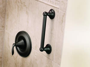 Nine-inch Designer Hand Grips -- now available in Old World Bronze finish -- offer style, designer finishes and safety in the bathroom.